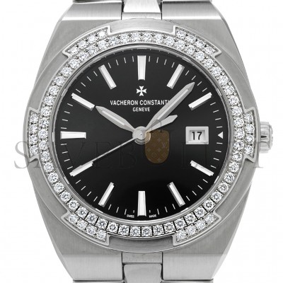 VACHERON CONSTANTIN OVERSEAS 33 QUARTZ STAINLESS STEEL DIAMOND BLACK DIAL WATCH 1205V/100A-B591